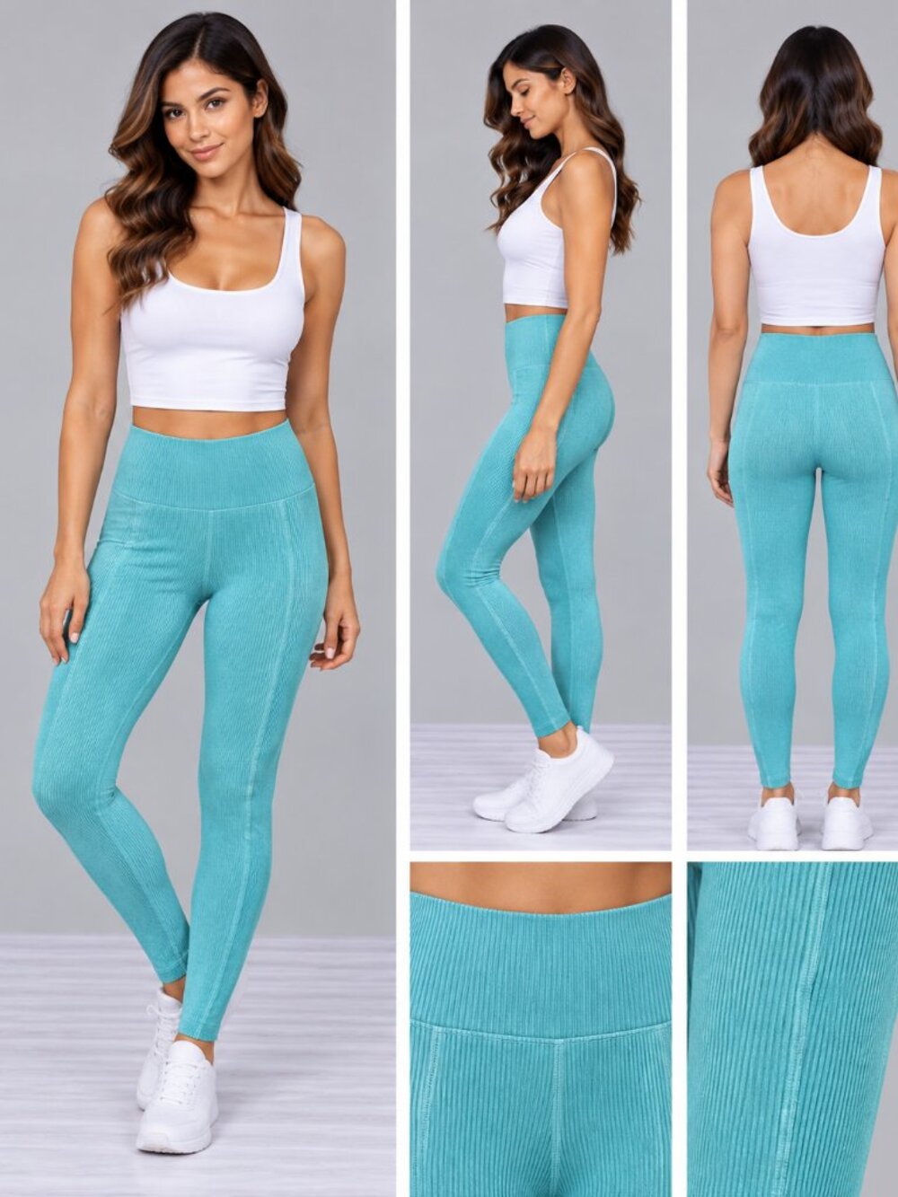 Gymshark Light Blue Ribbed High Waisted Workout Leggings Women’s Small